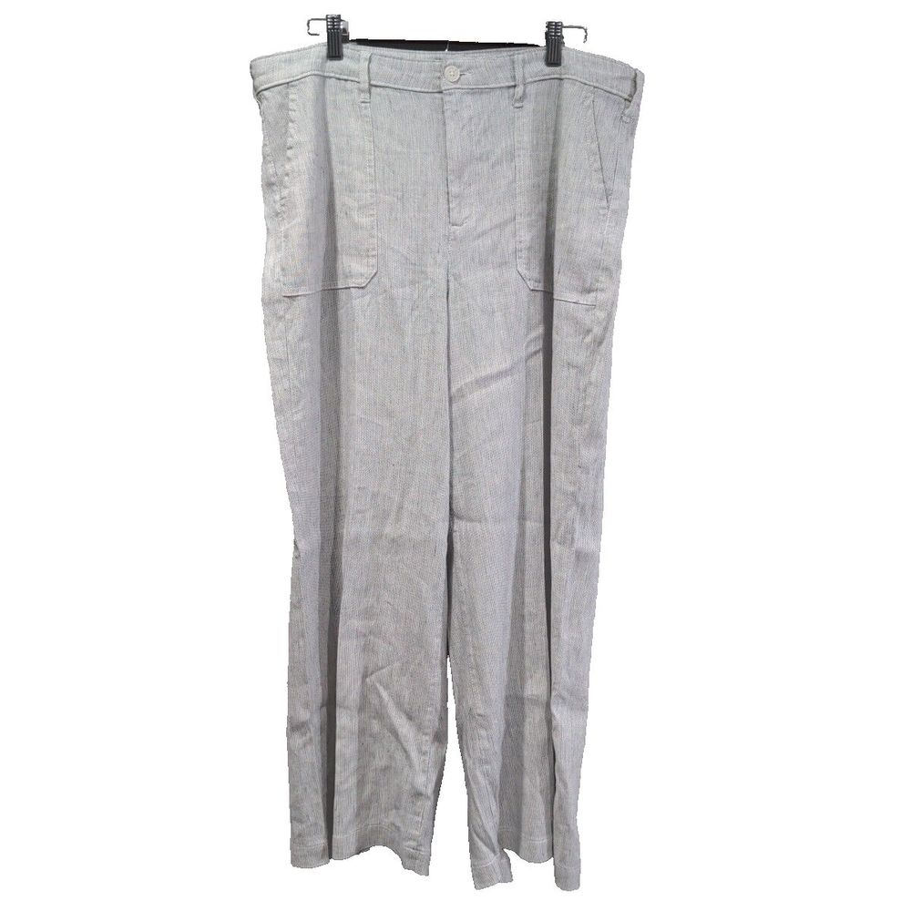 NYDJ Womens The Trouser Slub Stripe Linen Blend Pants Size 12 High Rise Casual